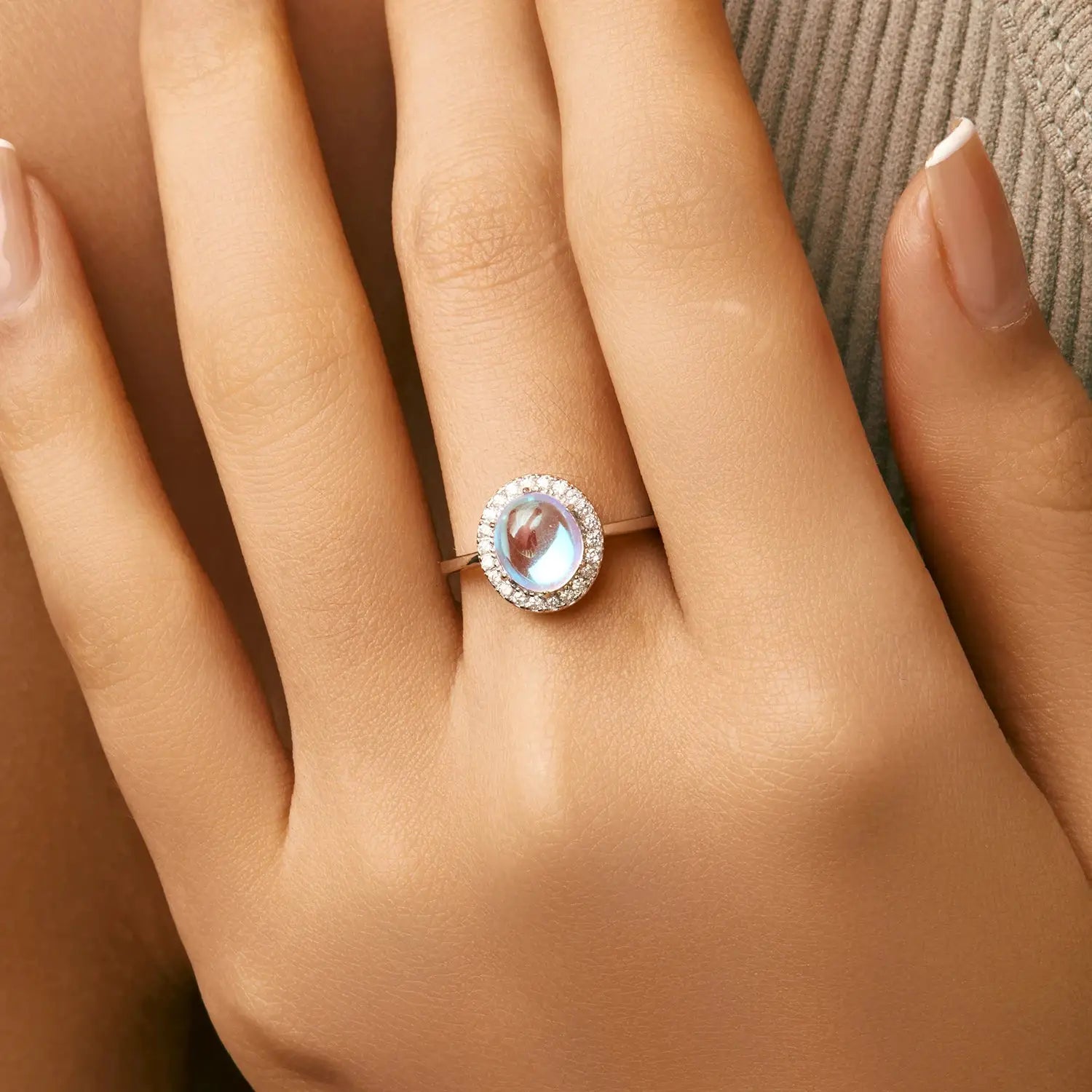 MODIAN 925 Sterling Silver Delicate Luxurt Oval Moonstone Party Finger Ring Shiny Rainbow Color Fine Jewlry For Women Gift by All Mart Bristol Ltd