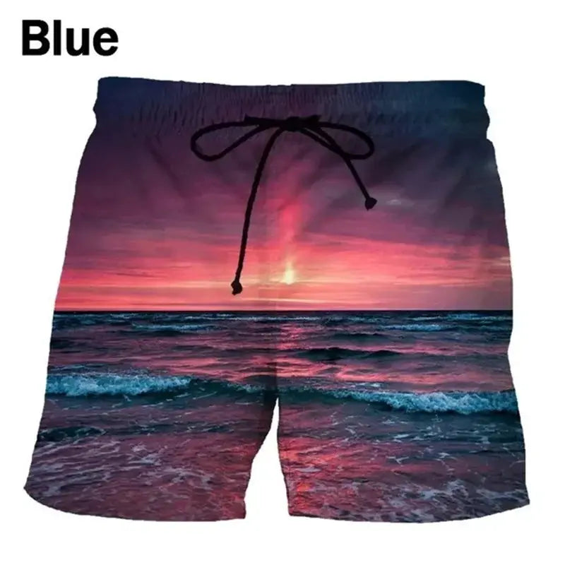 Seaside Sunset Sunrise Scence Beach Shorts Men 3D Print Board Shorts Swimsuit 2023 Hawaiian Bermuda Swim Trunks Cool Short Pants by All Mart Bristol Ltd