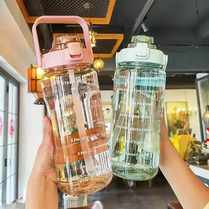 2L Water Bottle Portable Straw Plastic Water Cup for Outdoor Sports Fitness Adult High Value Big Fat Cup with Time Marker by All Mart Bristol Ltd