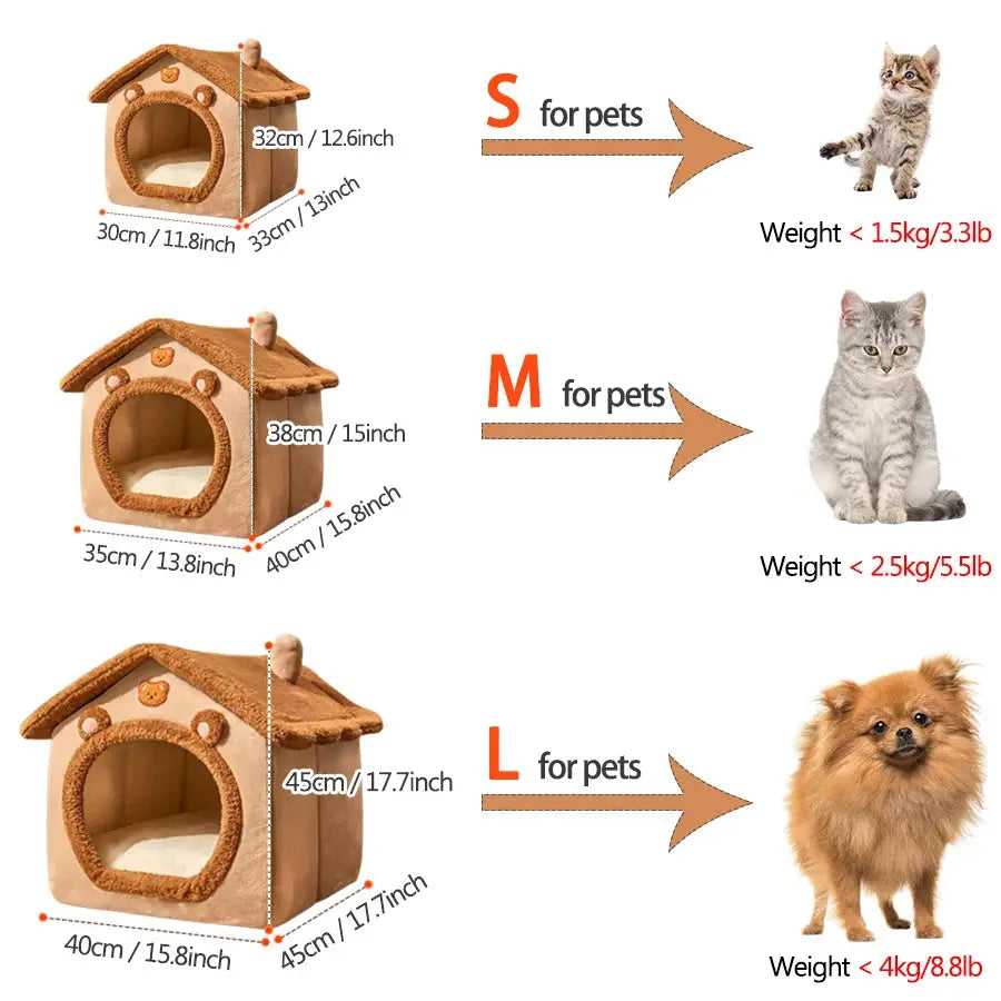 Folding Houses Removable Washable Cat House Puppy Cave Sofa Four Seasons General Can Pet Supplies for Small Medium Pet by All Mart Bristol Ltd