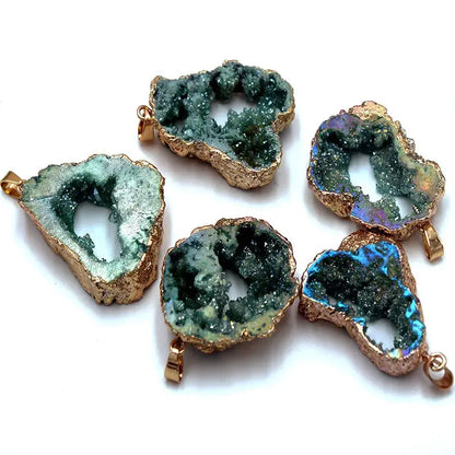 Natural Stone Crystal Gold Color Plated Edged Pendants Jewellery Making Women's Necklace DIY Sweater Chain Jewelry Accessories by All Mart Bristol Ltd