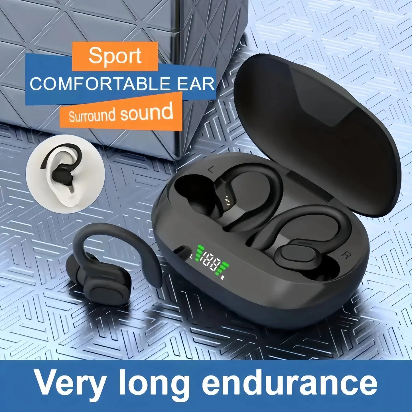 True Wireless Earbuds, Tws Headphones with Microphone, Sports Ear Clip Headphones, Stereo In-Ear Headphones with Led Display by All Mart Bristol Ltd
