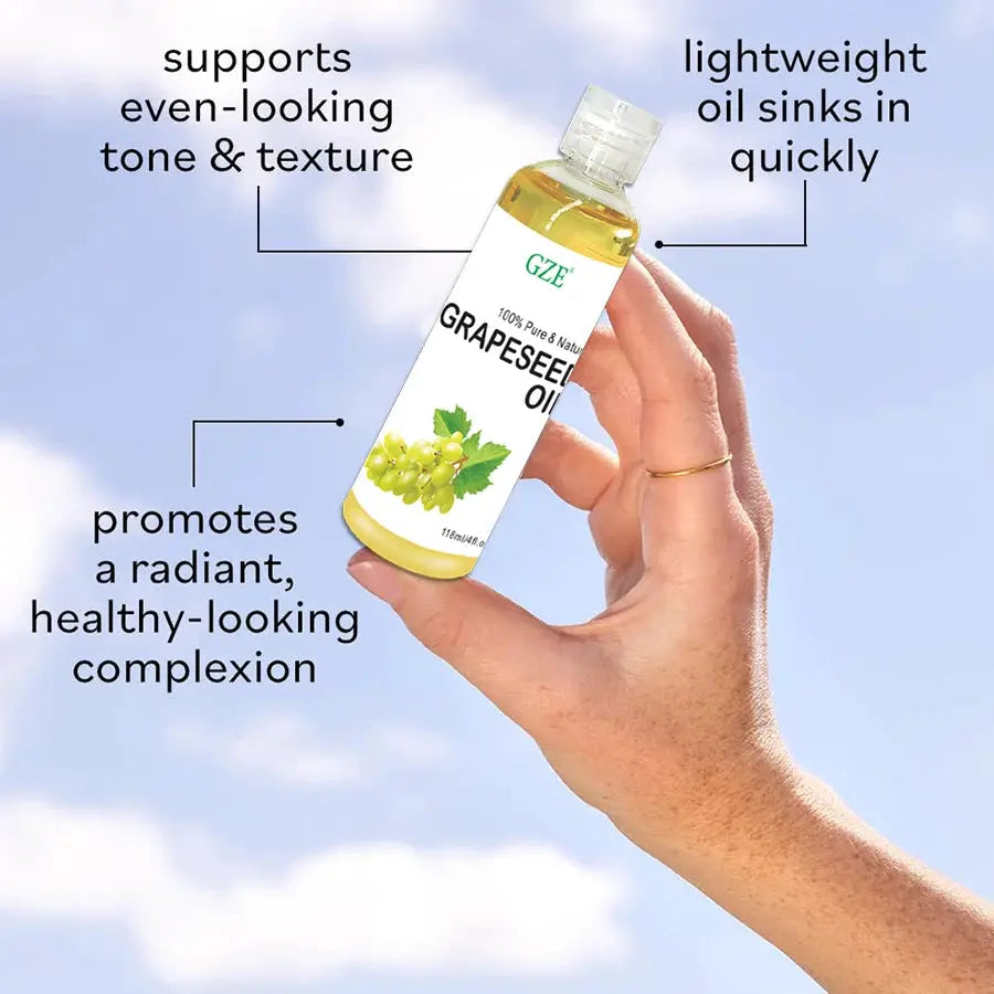 GZE Grapeseed Oil, Skin Care for Sensitive Skin, Light Silky Moisturizer for All Skin Type, Hair Strengthens Vegan Thickening by All Mart Bristol Ltd