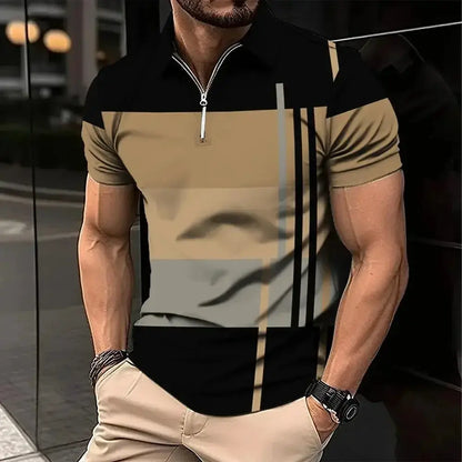 New Male Golf Stripe Polo Men's Casual Short-Sleeved Polo Shirt Solid Color Lapel Fashion Business Sports Breathable T-Shirt Top by All Mart Bristol Ltd