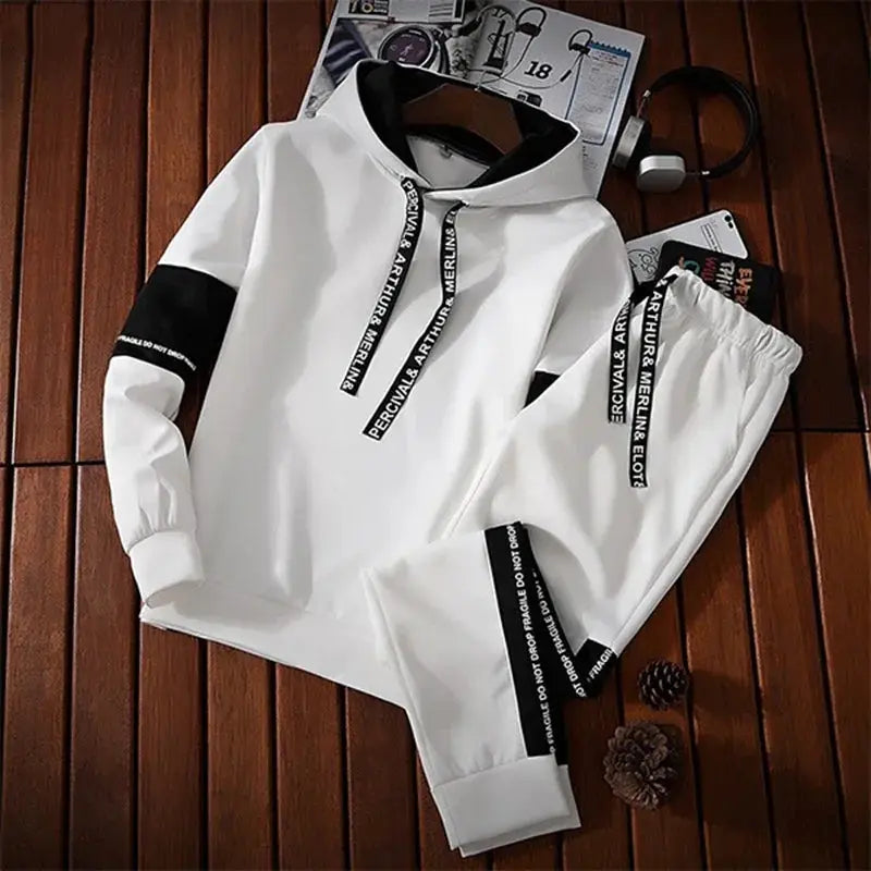 Mens Tracksuit Casual Luxury Hooded Sweatshirt High Quality Classic Black White Simplicity Suit Or Top Or Pants Jogging Clothing by All Mart Bristol Ltd