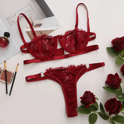 Sexy Woman Lace LingerieTransparent Underwear Fairy Embroidery Brief Sets Delicate Bra Kit Push Up Breves Sets Thin Erotic Bras by All Mart Bristol Ltd