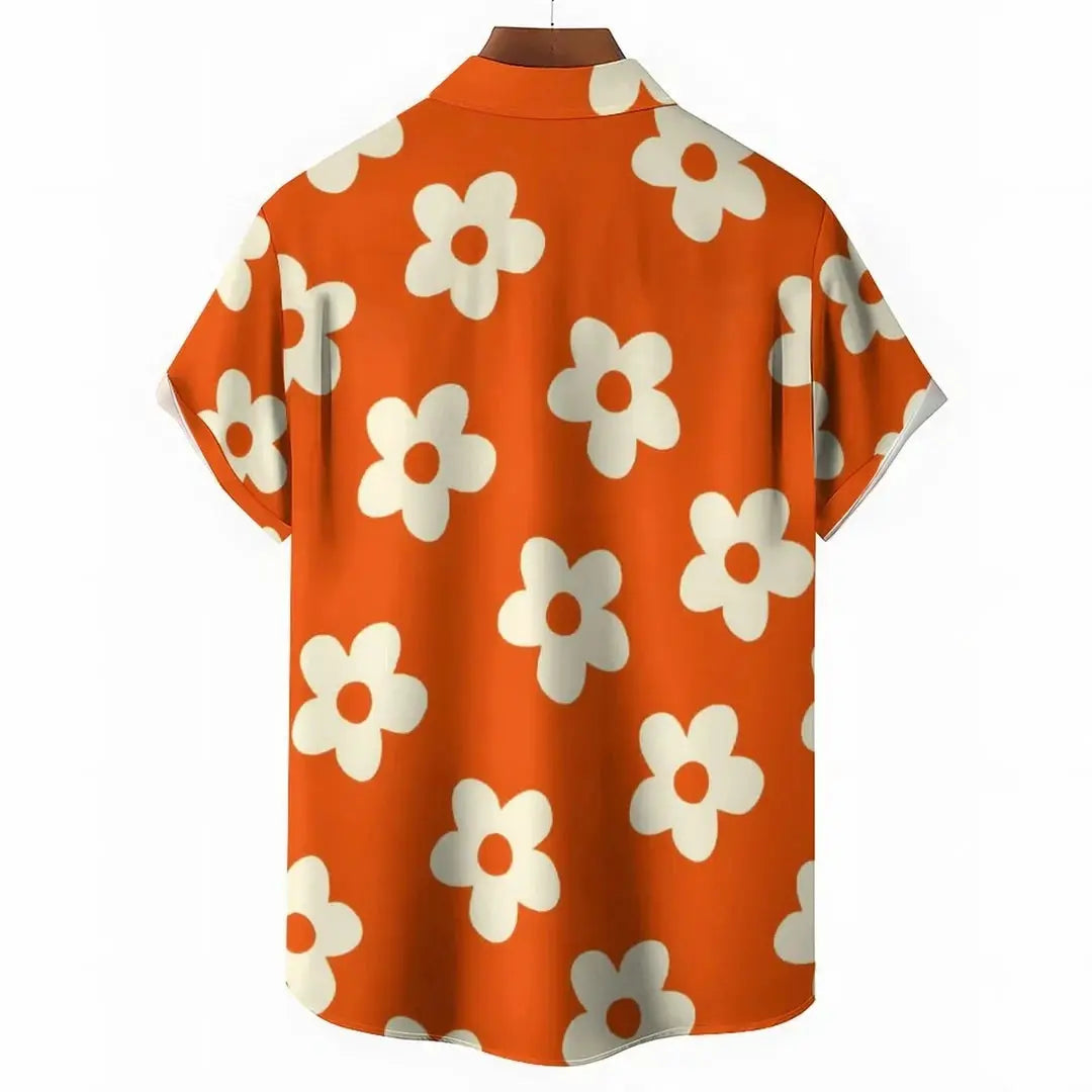 Floral Daisy Casual Men's Shirt Daily Out Summer Lapel Short Sleeve Purple Orange Flower Shirt Hawaii Shirt Casual Clothing by All Mart Bristol Ltd