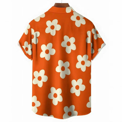 Floral Daisy Casual Men's Shirt Daily Out Summer Lapel Short Sleeve Purple Orange Flower Shirt Hawaii Shirt Casual Clothing by All Mart Bristol Ltd