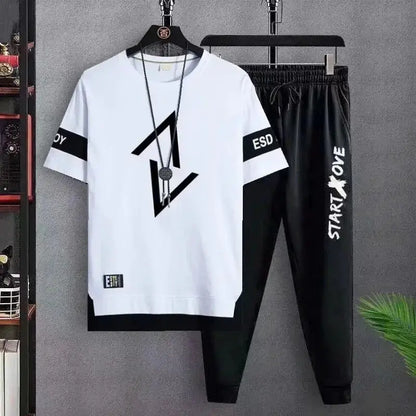 Hot selling new men's casual sports set fashionable and trendy printed versatile round neck T-shirt+sports pants two-piece set by All Mart Bristol Ltd