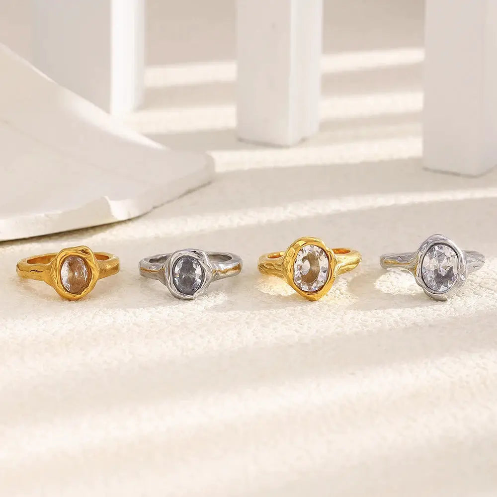 La. Muses Luxury Shiny Round Zircon Irregular Stainless Steel Women's Ring PVD Gold Plated Fashion Jewelry Accessories by All Mart Bristol Ltd