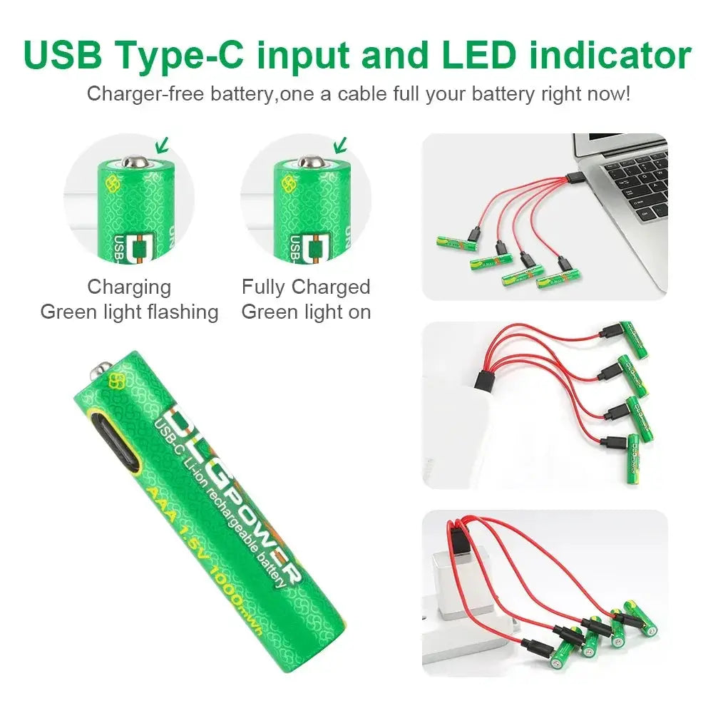 DLGpower USB Li-ion AAA 1.5V Rechargeable Battery aaa 1000mWh Lithium Batteries for Toys Remote Control Mouse Flashlight by All Mart Bristol Ltd