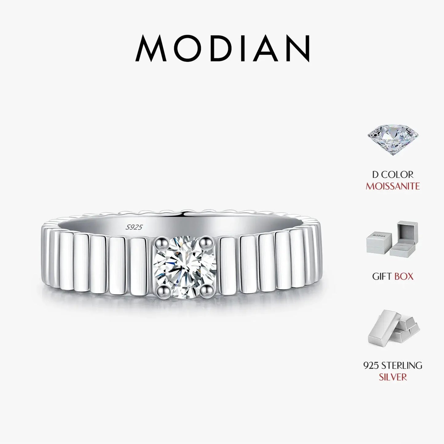 MODIAN D Color Moissanite Ring 925 Sterling Silver Trendy Wide Eternal Stackable Finger Rings For Women Unisex Fine Jewelry by All Mart Bristol Ltd