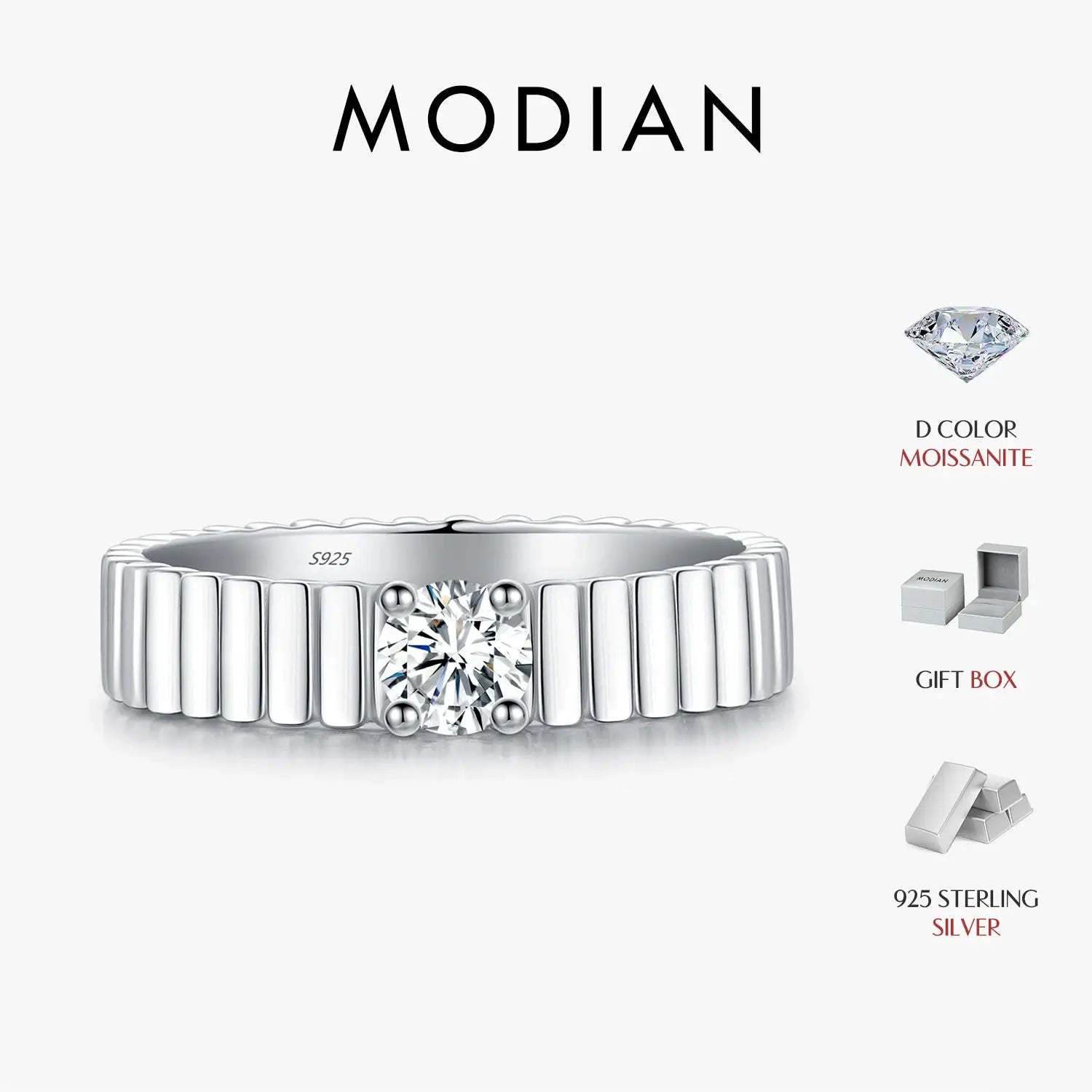 MODIAN D Color Moissanite Ring 925 Sterling Silver Trendy Wide Eternal Stackable Finger Rings For Women Unisex Fine Jewelry by All Mart Bristol Ltd