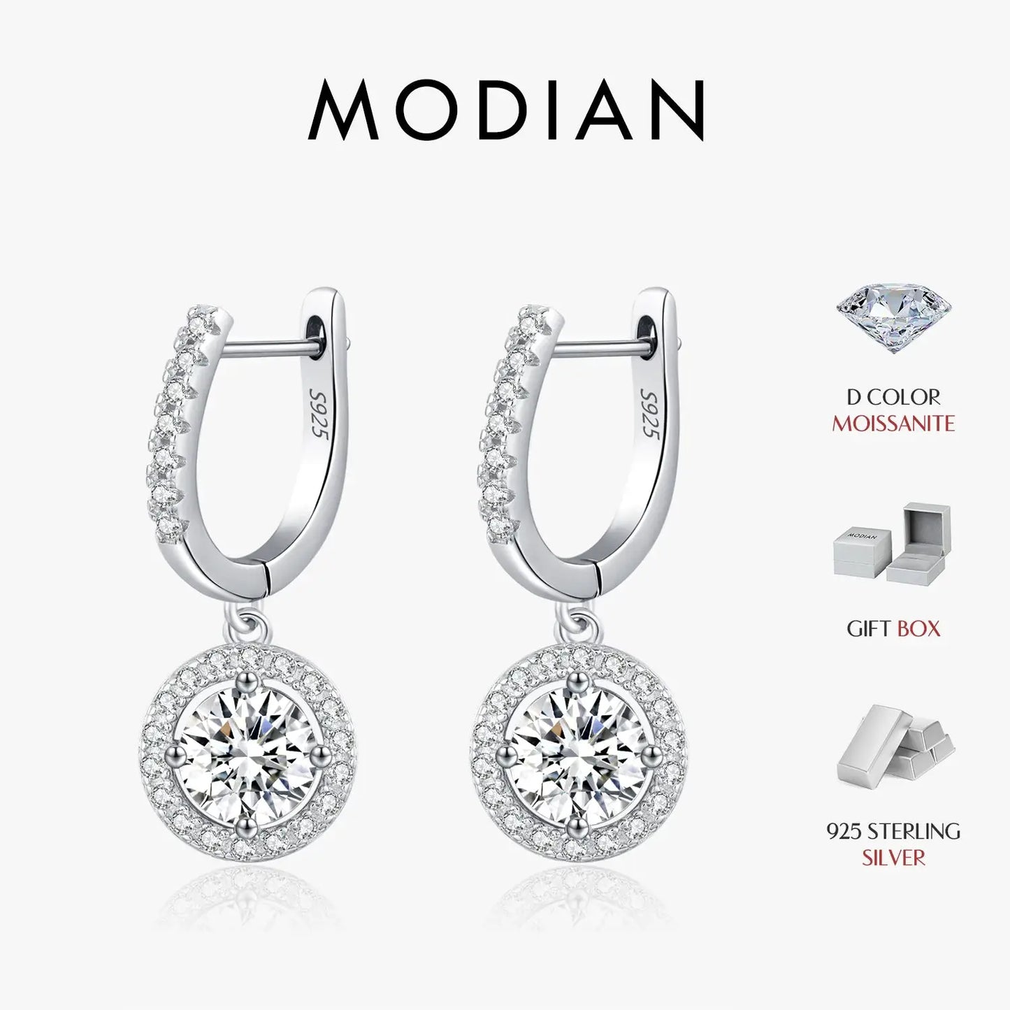 MODIAN D Color Moissanite Drop Earrings 925 Sterling Silver Halo Dangle Earrings For Women Wedding Engagement Fine Jewelry Gift by All Mart Bristol Ltd