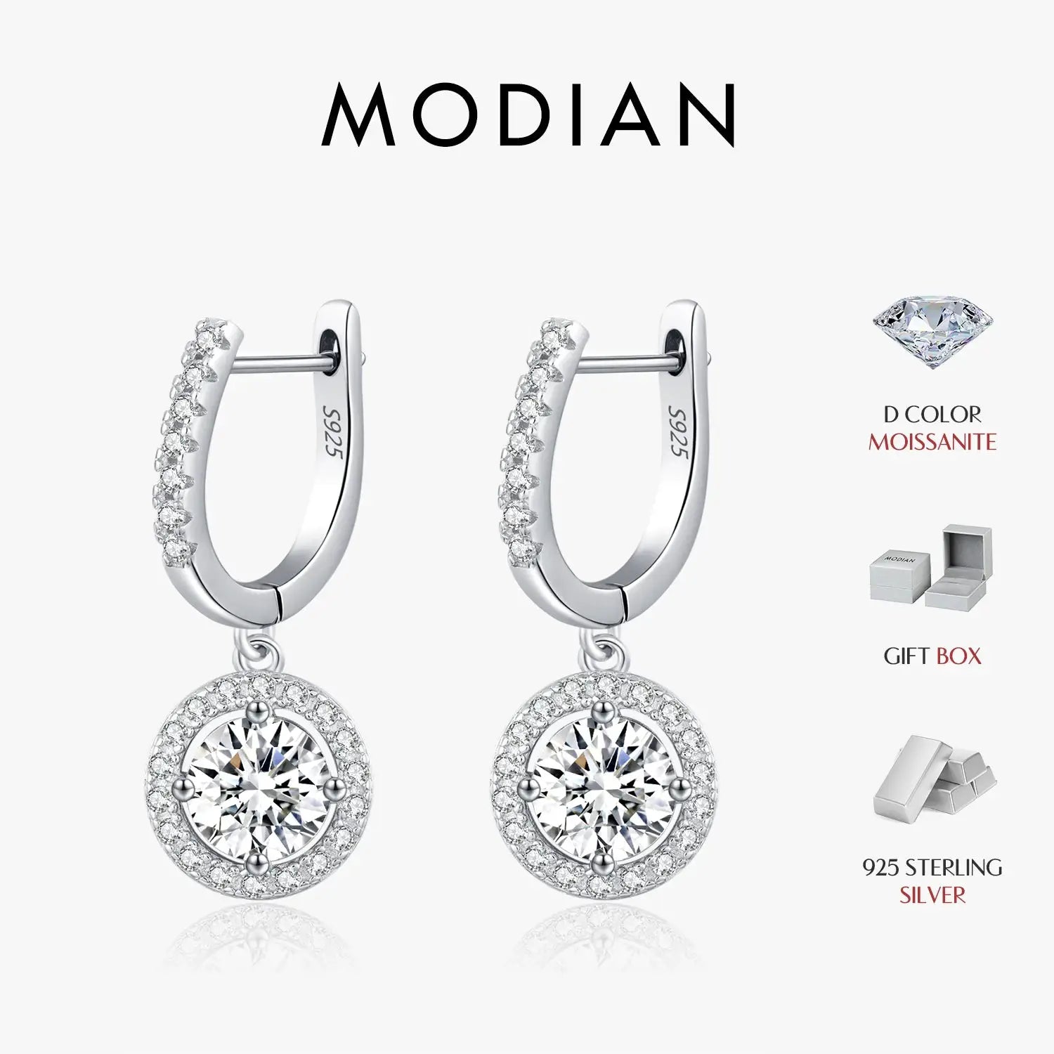 MODIAN D Color Moissanite Drop Earrings 925 Sterling Silver Halo Dangle Earrings For Women Wedding Engagement Fine Jewelry Gift by All Mart Bristol Ltd