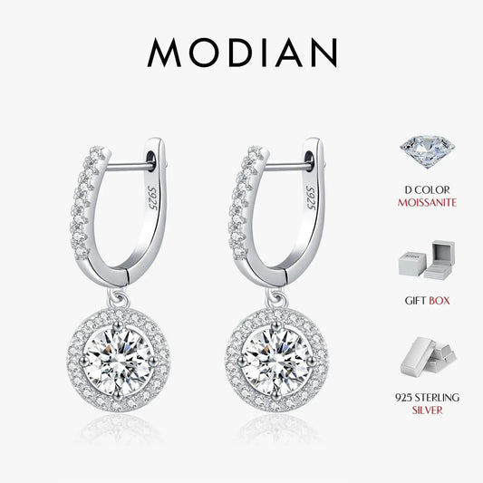 MODIAN D Color Moissanite Drop Earrings 925 Sterling Silver Halo Dangle Earrings For Women Wedding Engagement Fine Jewelry Gift by All Mart Bristol Ltd