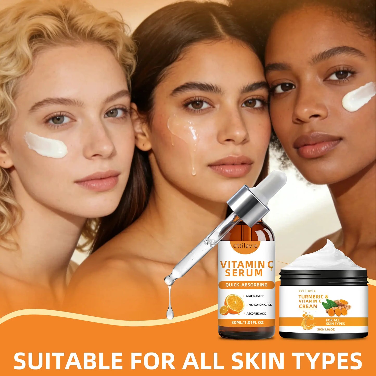 Ottilavie Turmeric & VC Cream+Serum Skincare Duo Set, ace/Neck/Body,Unisex,All Skin Types, Lightweight Daily,Non-greasy by All Mart Bristol Ltd