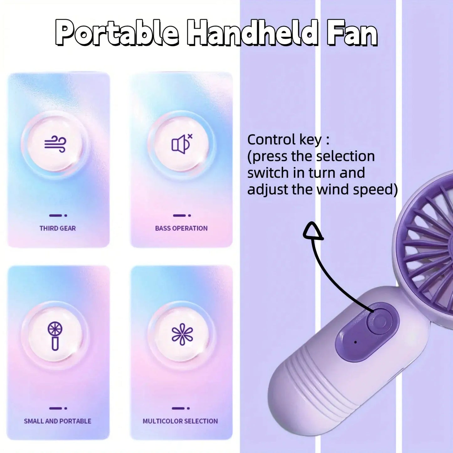 Mini portable fan, handheld small fan, USB charging, 3-speed handheld fan suitable for office, outdoor travel, and camping by All Mart Bristol Ltd