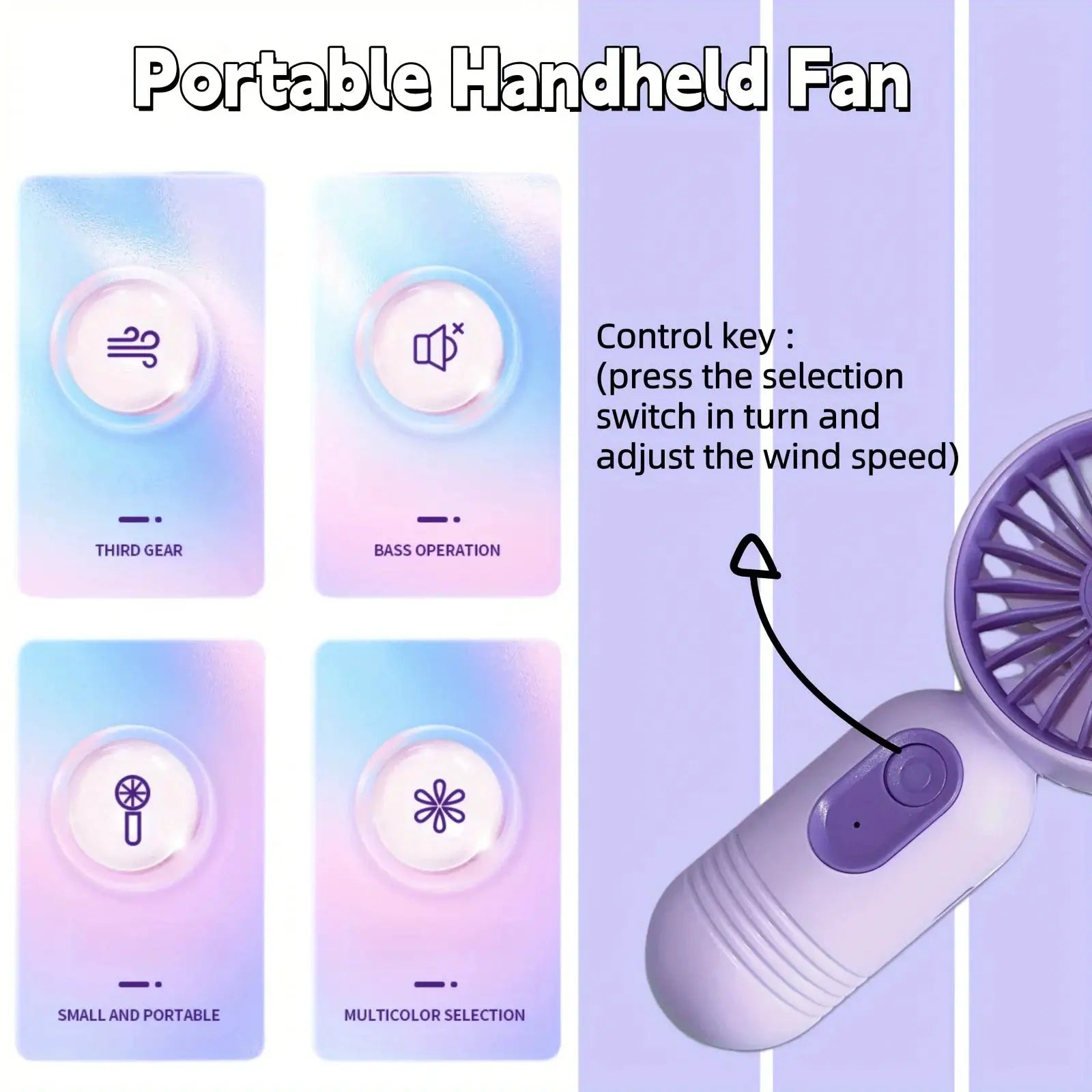 Mini portable fan, handheld small fan, USB charging, 3-speed handheld fan suitable for office, outdoor travel, and camping by All Mart Bristol Ltd