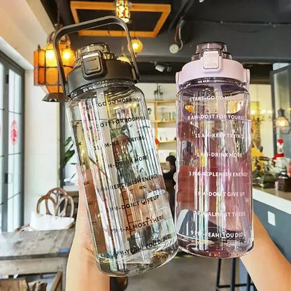 2L Water Bottle Portable Straw Plastic Water Cup for Outdoor Sports Fitness Adult High Value Big Fat Cup with Time Marker by All Mart Bristol Ltd