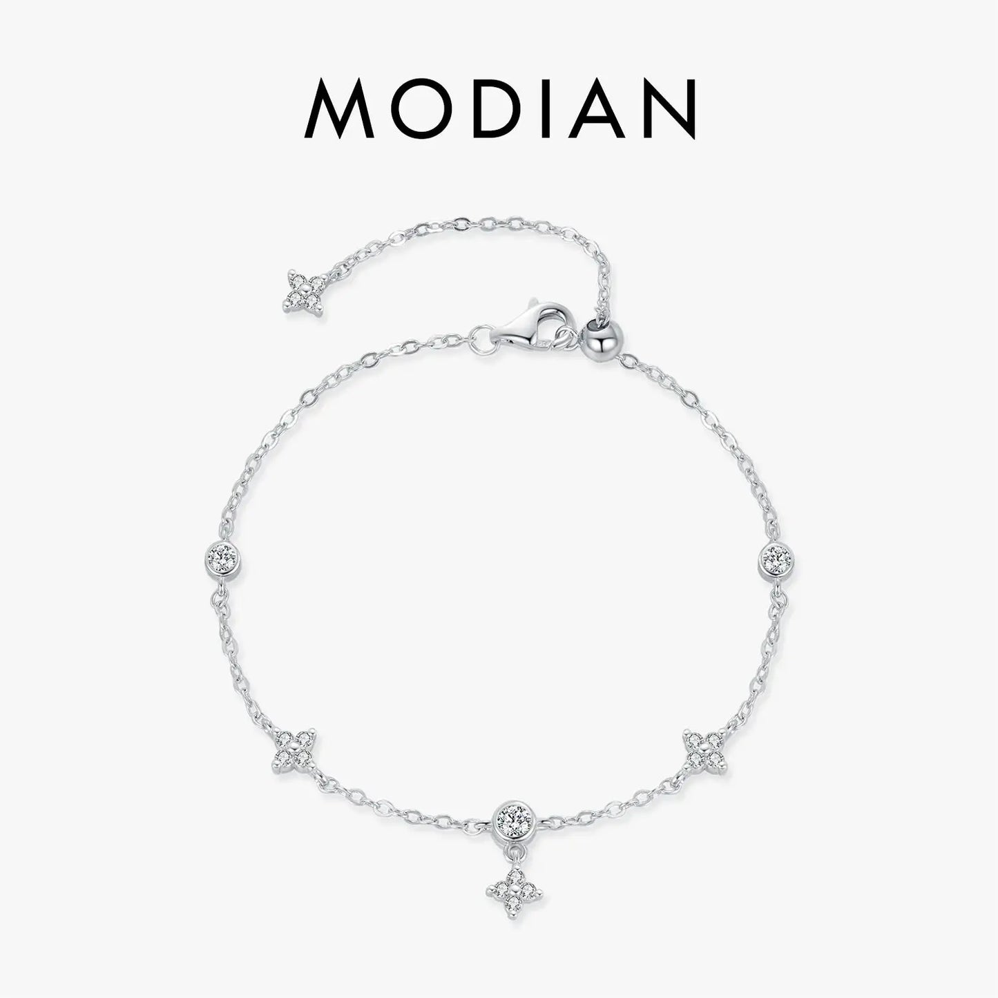 MODIAN Sparkling CZ Bracelet 925 Sterling Silver Delicate Four Leaf Clover Charm Bracelet For Women Fine Jewelry Vacation Gift by All Mart Bristol Ltd