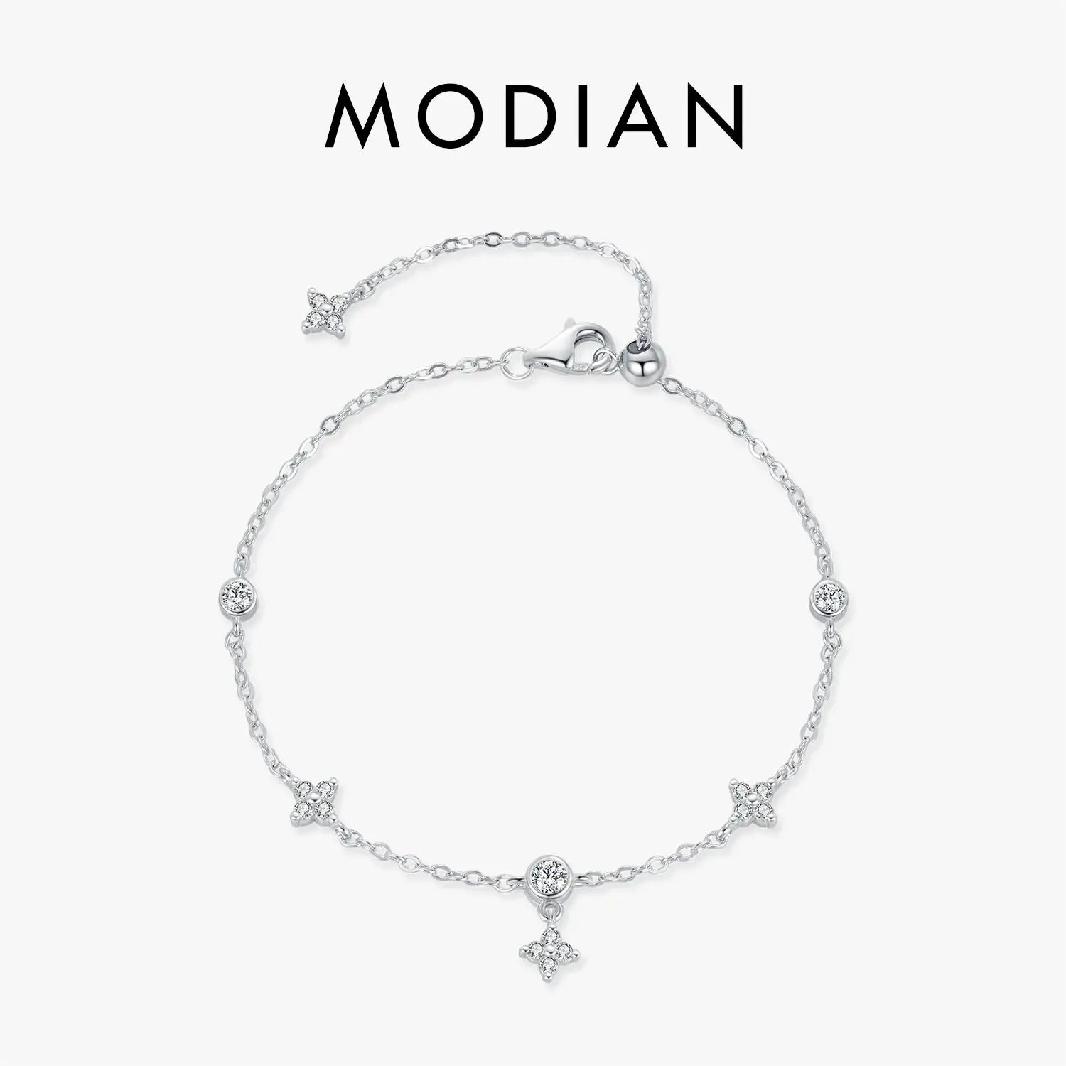 MODIAN Sparkling CZ Bracelet 925 Sterling Silver Delicate Four Leaf Clover Charm Bracelet For Women Fine Jewelry Vacation Gift by All Mart Bristol Ltd