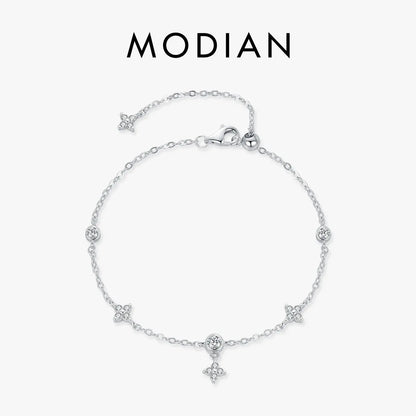 MODIAN Sparkling CZ Bracelet 925 Sterling Silver Delicate Four Leaf Clover Charm Bracelet For Women Fine Jewelry Vacation Gift by All Mart Bristol Ltd