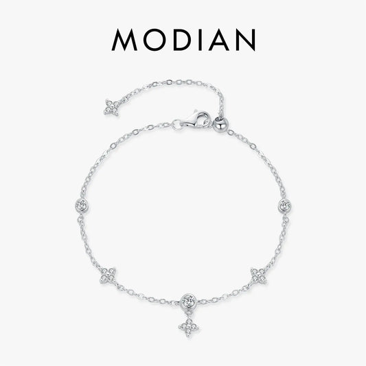 MODIAN Sparkling CZ Bracelet 925 Sterling Silver Delicate Four Leaf Clover Charm Bracelet For Women Fine Jewelry Vacation Gift by All Mart Bristol Ltd