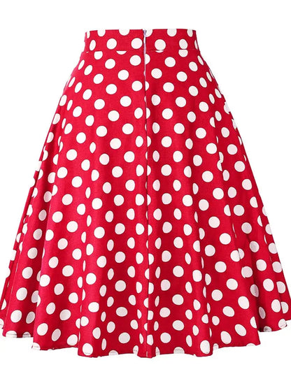 2025 Summer Midi Skirt Runway Vintage Rockabilly Sundress Red Womens Sexy Pinup 50S Cotton Polka Dot Pattern Skater Streetwear by All Mart Bristol Ltd