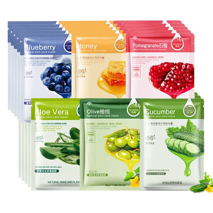 10pcs Natural Plant Facial Mask Moisturizing Oil Control Anti-Aging Fruit Aloe Korean Sheet Face Mask Beauty Skin Care Prodcuts by All Mart Bristol Ltd