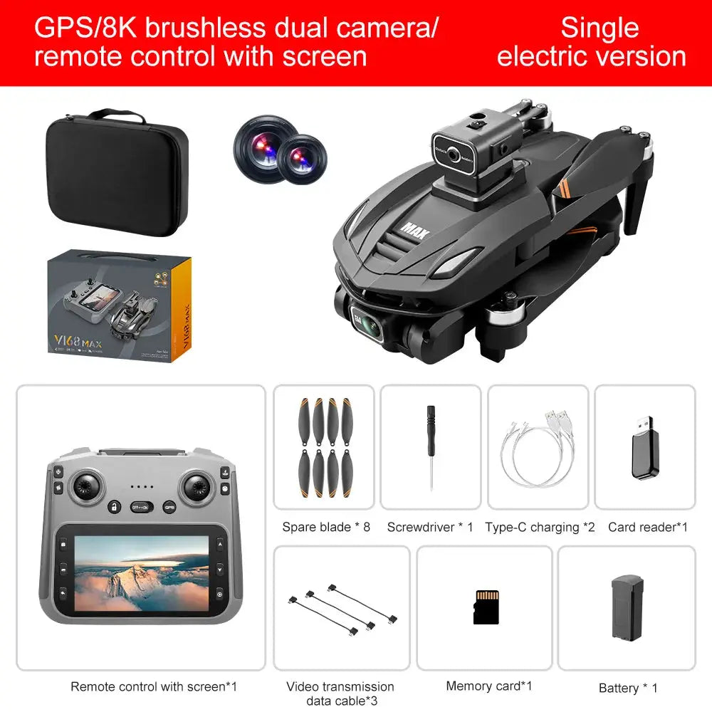 V168 Pro Max Drone GPS Profesional with 8K HD Camera FPV 5G Wifi Brushless Motor Foldable RC Quadcopter Obstacle Avoidance Dron by All Mart Bristol Ltd