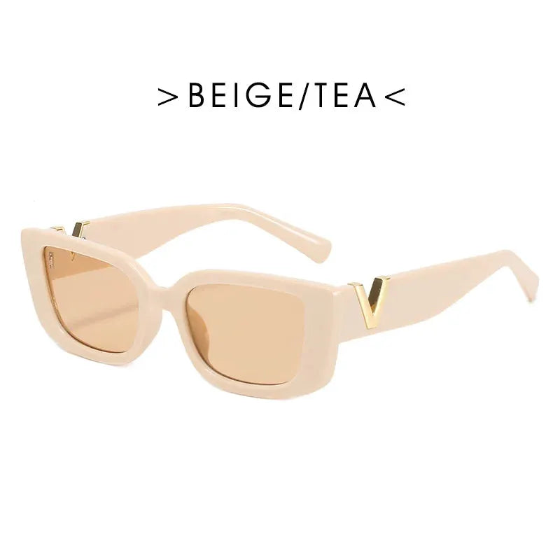 Retro Cat Eye Frame Sunglasses Women Luxury V Sun Glasses Men Fashion Rectangle Jelly Glasses with Metal Hinges UV400 by All Mart Bristol Ltd