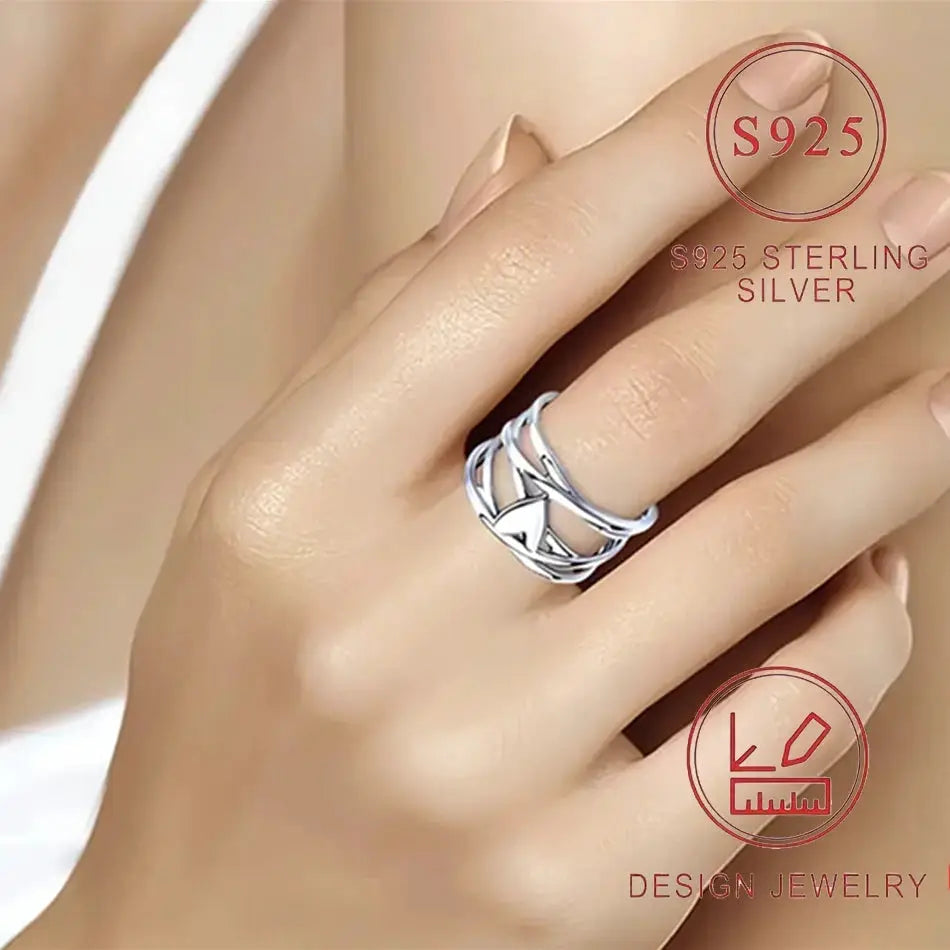 Chic French Style 925 Sterling Silver Heart-Shaped Ring Unique Design Women's Fashion Jewelry Perfect for Everyday Accessories by All Mart Bristol Ltd