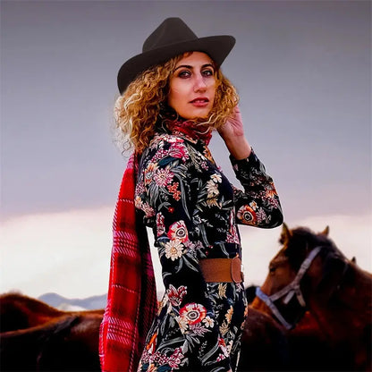 New Vintage Western Women Cowboy Hat For Men Wide Brim Cowboy Jazz Cap With Leather Belt Sombrero Cap Four Seasons by All Mart Bristol Ltd