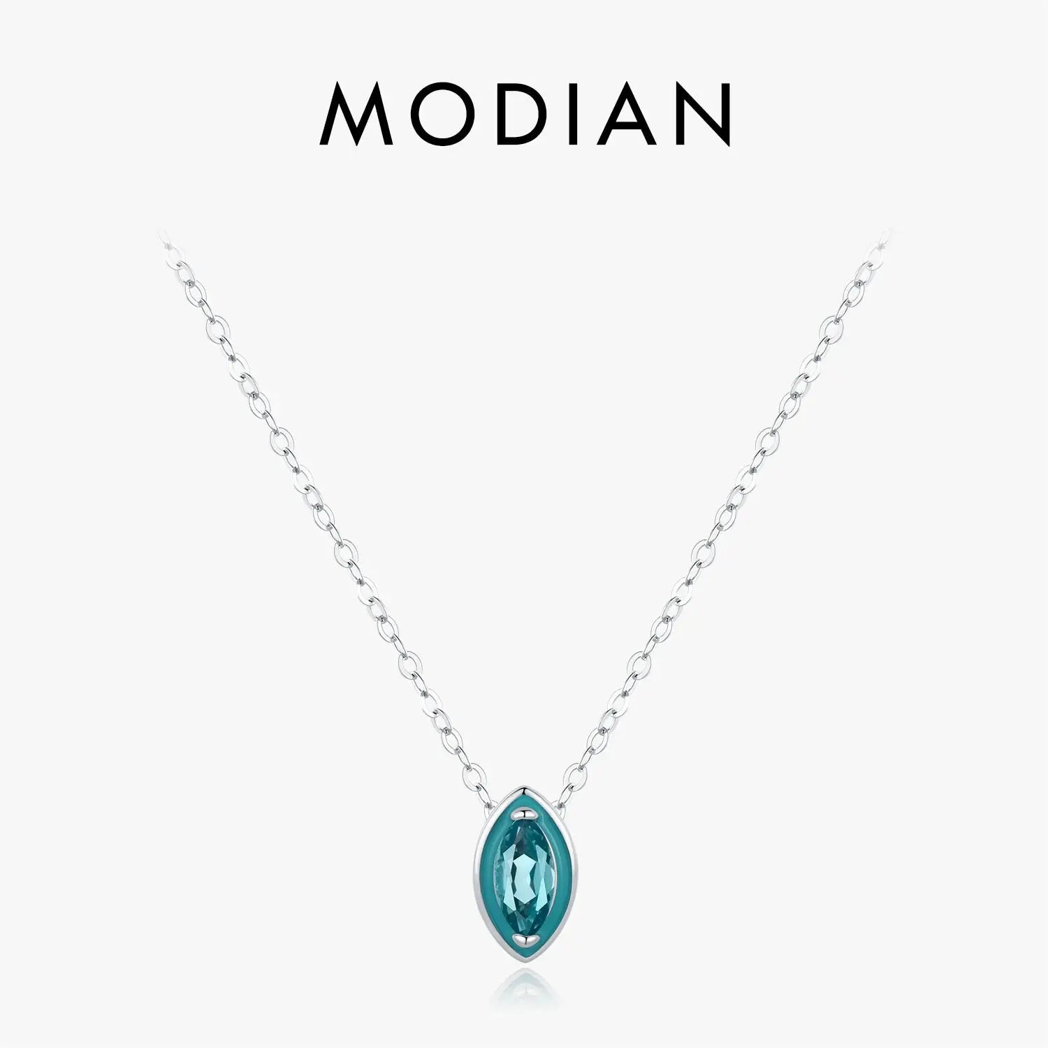 MODIAN 925 Sterling Silver Fashion Mint Green Enamel Pendant Necklace Eye Shape Zircon Link Chain For Women Fine Jewelry Gifts by All Mart Bristol Ltd