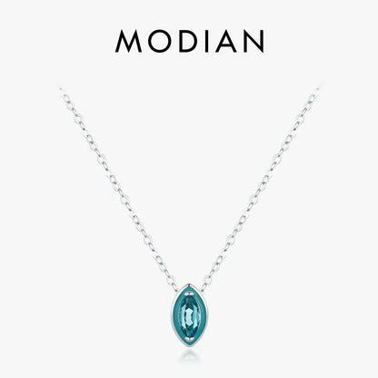 MODIAN 925 Sterling Silver Fashion Mint Green Enamel Pendant Necklace Eye Shape Zircon Link Chain For Women Fine Jewelry Gifts by All Mart Bristol Ltd