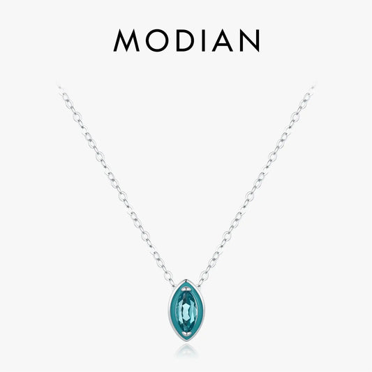 MODIAN 925 Sterling Silver Fashion Mint Green Enamel Pendant Necklace Eye Shape Zircon Link Chain For Women Fine Jewelry Gifts by All Mart Bristol Ltd