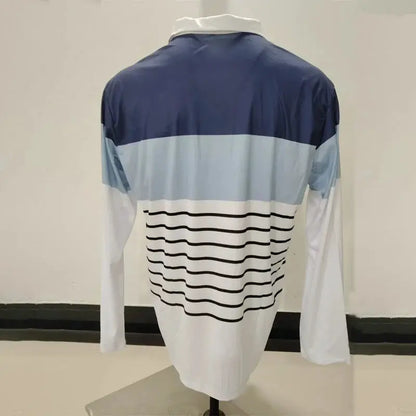 Spring Autumn Men Long Sleeve Casual Turn-down Polo Shirt 100% Polyester Quick Drying Zipper Tops Stripe Golf Polo T Shirt by All Mart Bristol Ltd