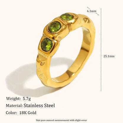La. Muses Three Green Zircon Stainless Steel Women's Ring PVD Gold Plated Trendy Daily Jewelry Accessories Gift by All Mart Bristol Ltd