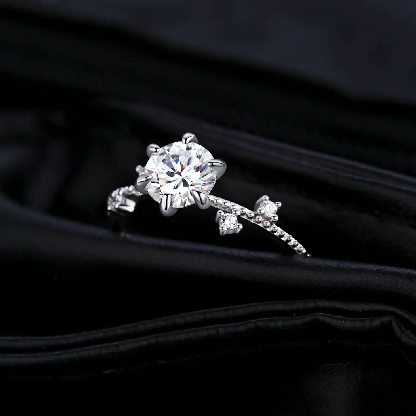 MODIAN 1CT Moissanite Ring 925 Sterling Silver Delicate Flower Six Claws Lab Created Diamond Rings For Women Wedding Jewelry by All Mart Bristol Ltd