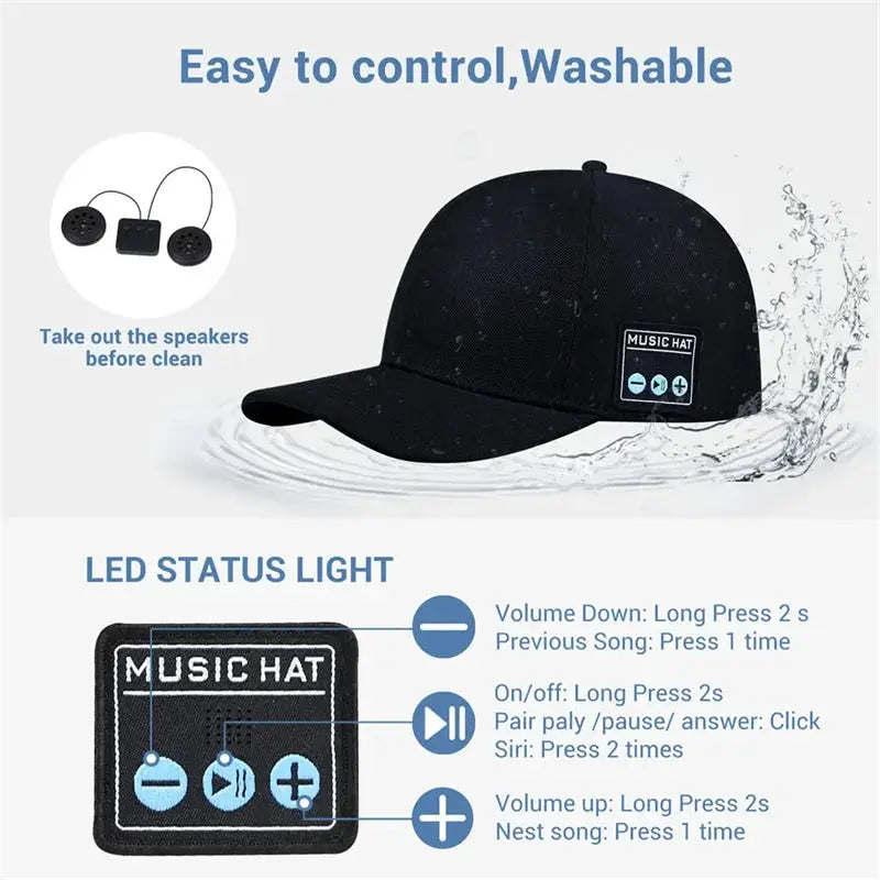 Multifunctional Outdoor Hat With Bluetooth Speakers Wireless Headphones Detachable Adjustable Music Baseball Cap Running Sports by All Mart Bristol Ltd