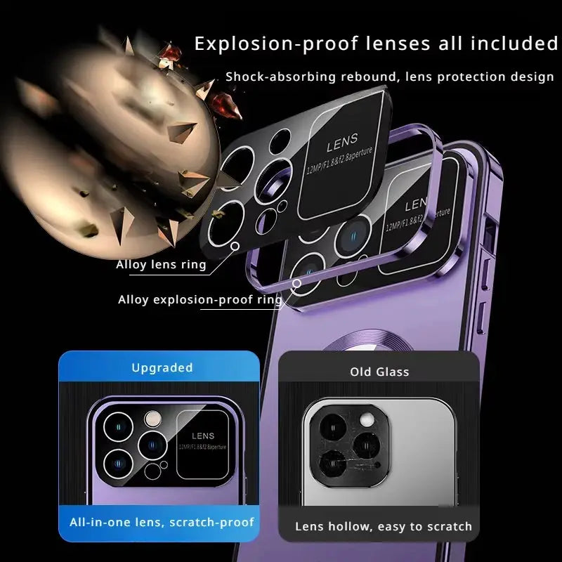 For iPhone 16 15 14 13 12 Pro Max Large Window Lens Protection Aluminum Metal Magnetic Case Shockproof Cover Screen Protector by All Mart Bristol Ltd