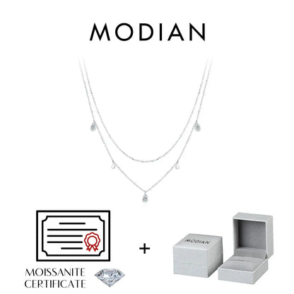 MODIAN Pear Shape Moissanite Pendant Necklace 925 Sterling Silver Double Layer Necklaces For Women Luxury Wedding Jewelry by All Mart Bristol Ltd