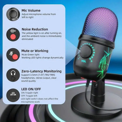 USB Microphone for Live Streaming Karaoke V5 Noise Cancelling Gaming Condenser Microphone with Mobile Phone Standphon by All Mart Bristol Ltd