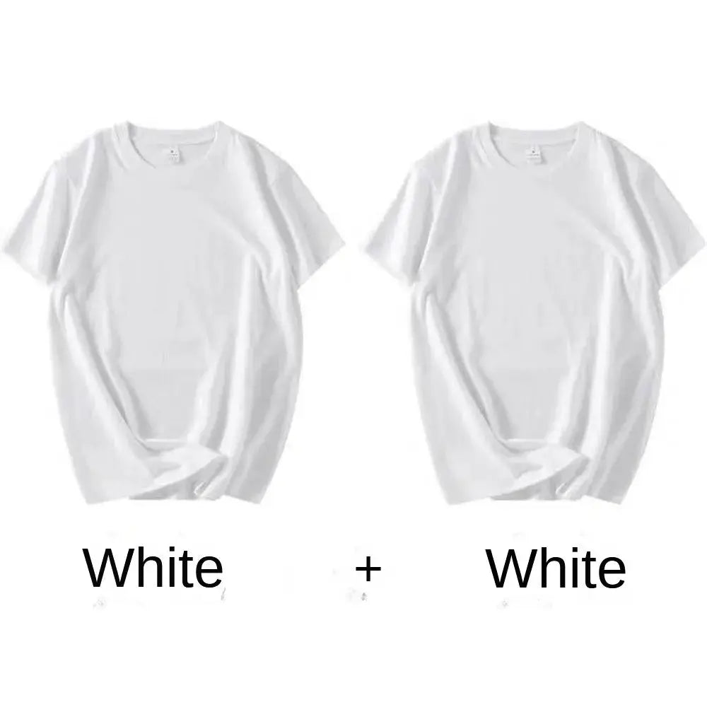 2PCS 100% Cotton Solid T Shirts Men's and Women's Short Sleeve White Tees Casual Breathable Loose Round Neck T-shirt Couple Tops by All Mart Bristol Ltd