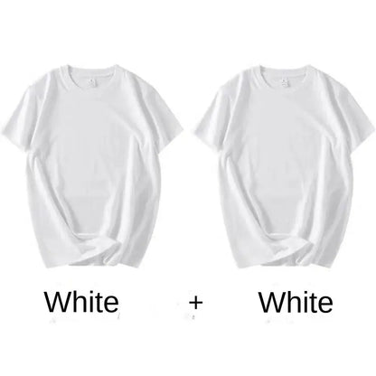 2PCS 100% Cotton Solid T Shirts Men's and Women's Short Sleeve White Tees Casual Breathable Loose Round Neck T-shirt Couple Tops by All Mart Bristol Ltd