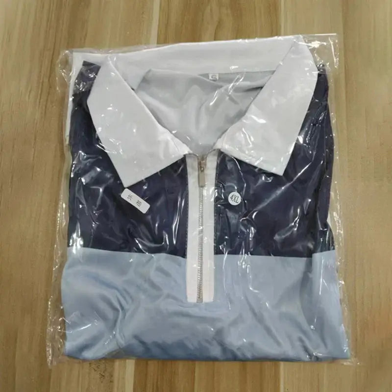 Spring Autumn Men Long Sleeve Casual Turn-down Polo Shirt 100% Polyester Quick Drying Zipper Tops Stripe Golf Polo T Shirt by All Mart Bristol Ltd