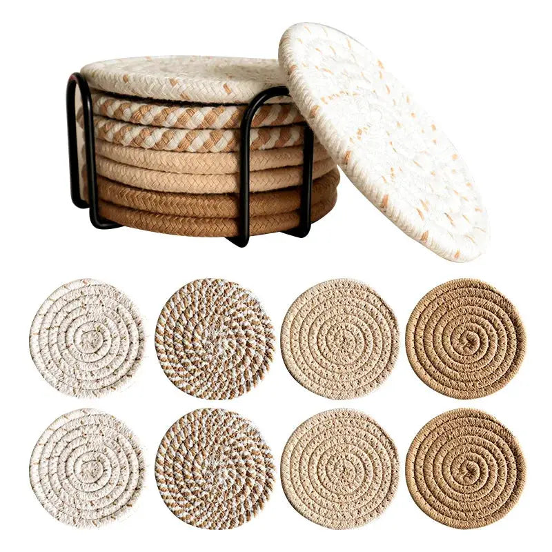 8Pcs Cup Coasters for Drinks Absorbent Woven Coaster Set with Holder Farmhouse Cloth Fabric Cup Coasters for Coffee Tea by All Mart Bristol Ltd