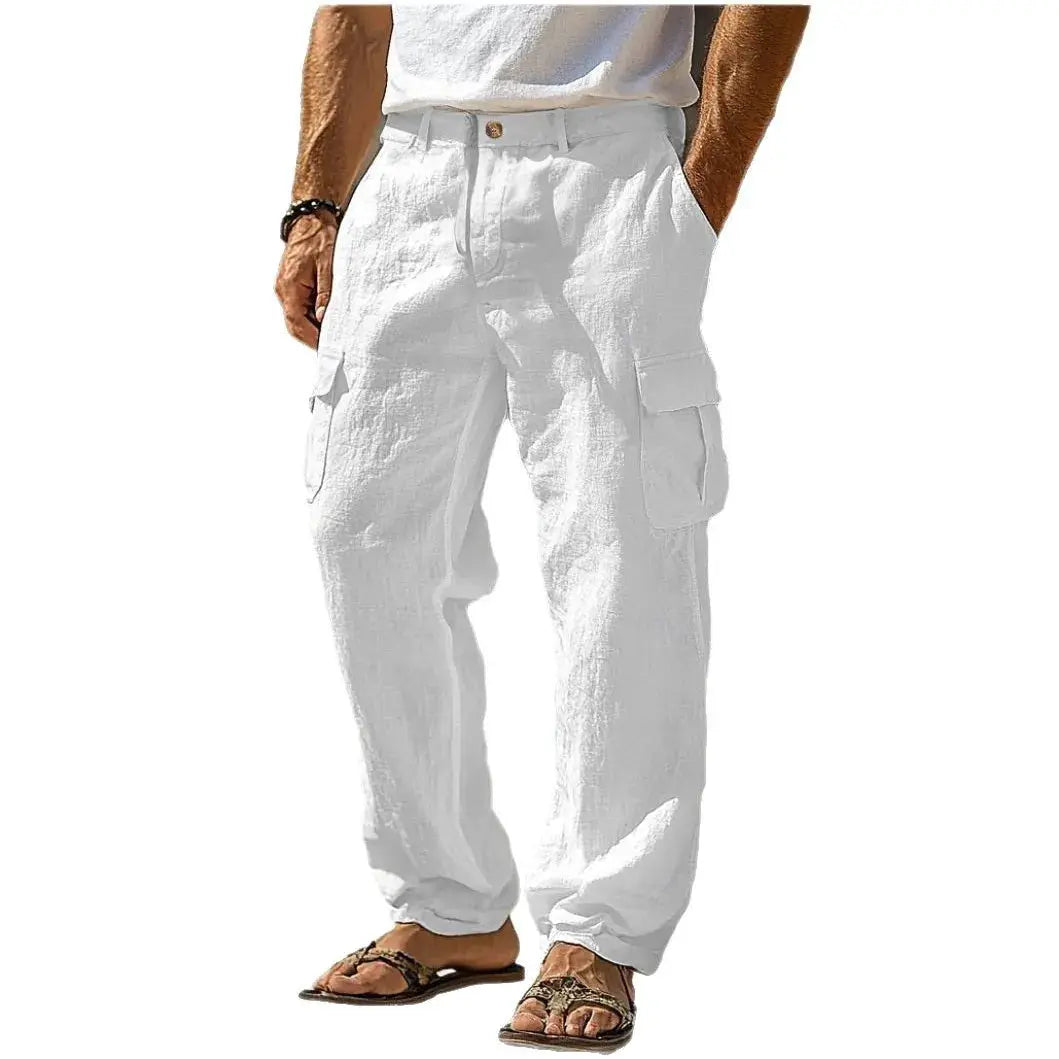 2026 Spring Summer Men Cotton Linen Pants Solid Loose Oversized Vintage Trousers Multi Pocket Straight Leg Casual Jogging Pants by All Mart Bristol Ltd