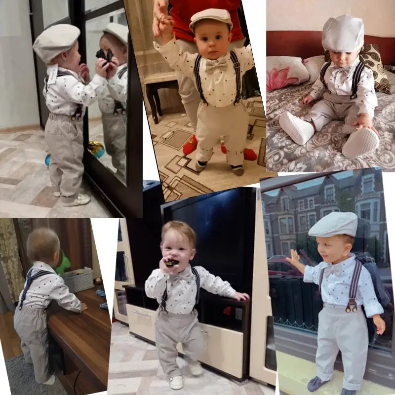 Baby Boy Birthday Gentleman Romper Clothes Set with Hat Cotton Spring Fall Toddler Kid Printed Bodysuit Dress Infant Outfit Suit by All Mart Bristol Ltd